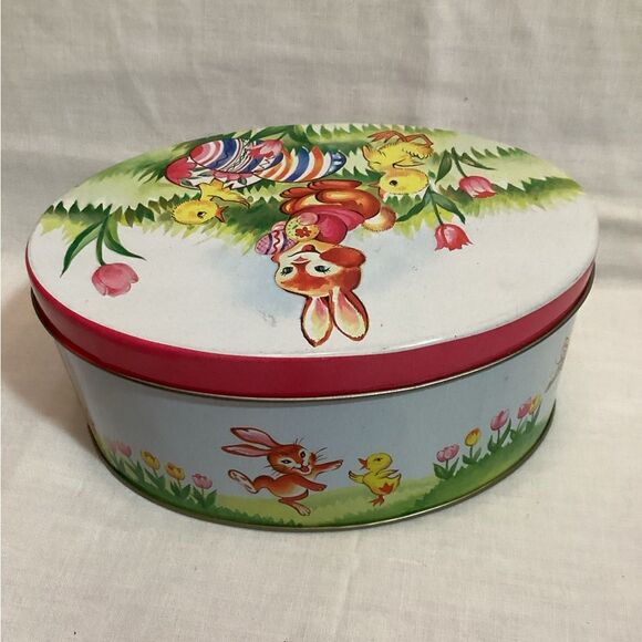 Easter Bunny & Chicks The Tin Box Company of America 1985 Metal Easter Decor - Picture 3 of 13